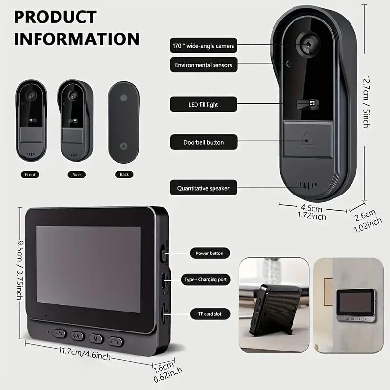 Sonnette Sans Fil Exterieur Etanche 1080P Sonnette Sans Fil Avec Camera avec écran IPS de 4.3 Visiophone Sans Fil IP65 étanche Caméra HD Interphone - 6
