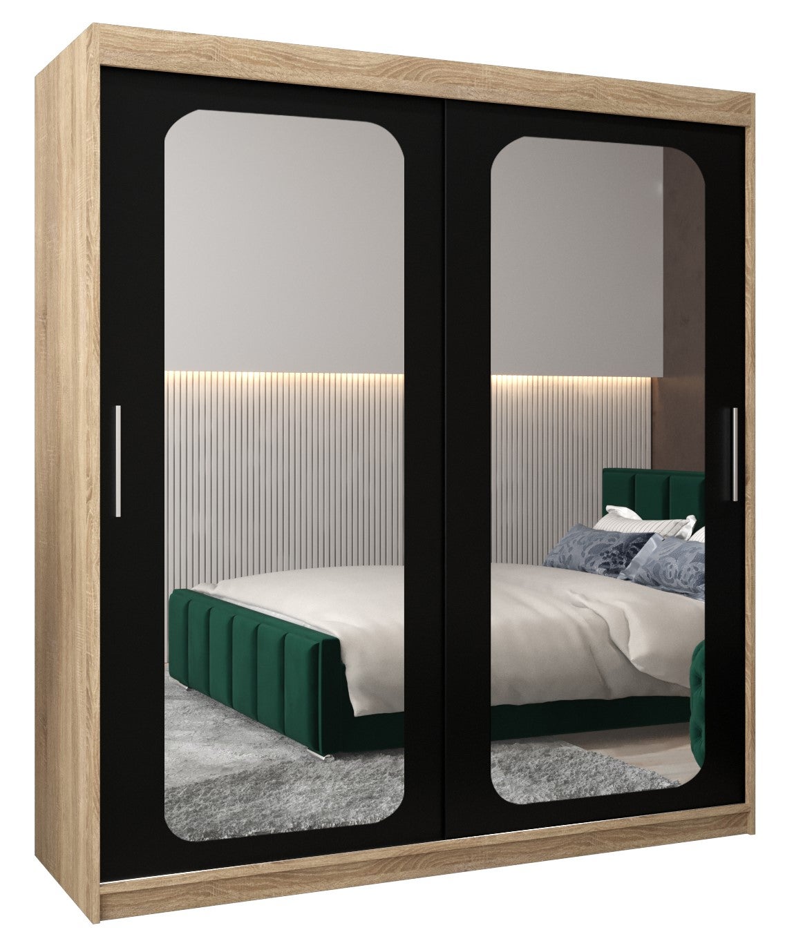 Szafa przesuwna garderoba PROMO T3 180 x 62 x 200 cm Sonoma + Czarny - Abiks Meble
