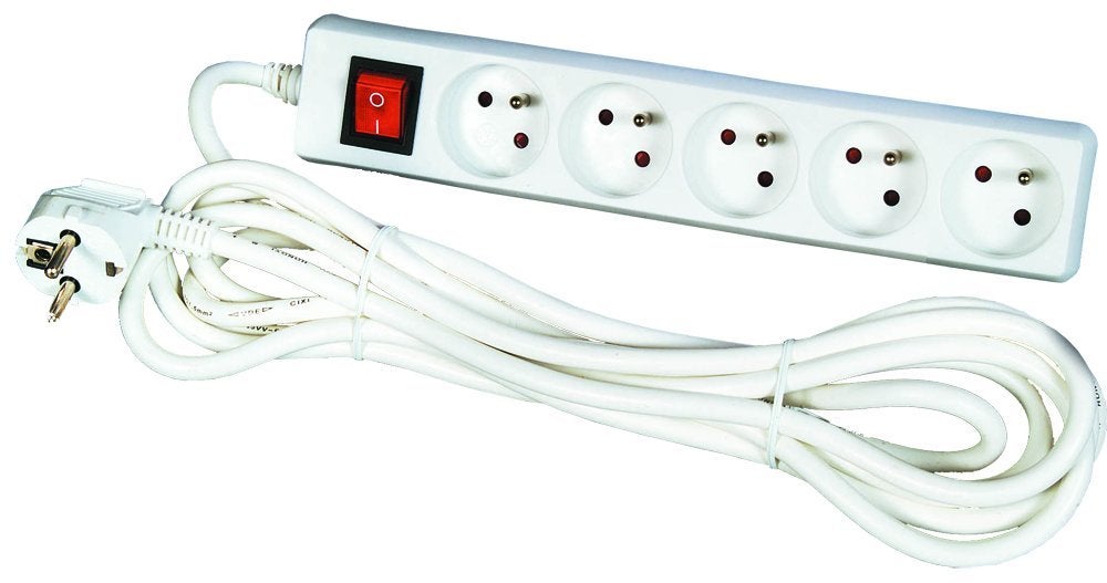 Bloc multiprise avec interrupteur 5 prises 2P+T Cordon H05VV-F 3G1mm² - 1,5m - Dio - 2