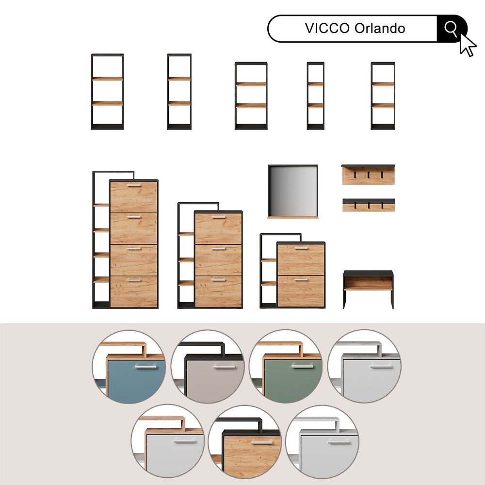 Vicco Meuble à chaussure Orlando, Chêne doré/anthracite, 24.5x90cm 2 compartiments - 8