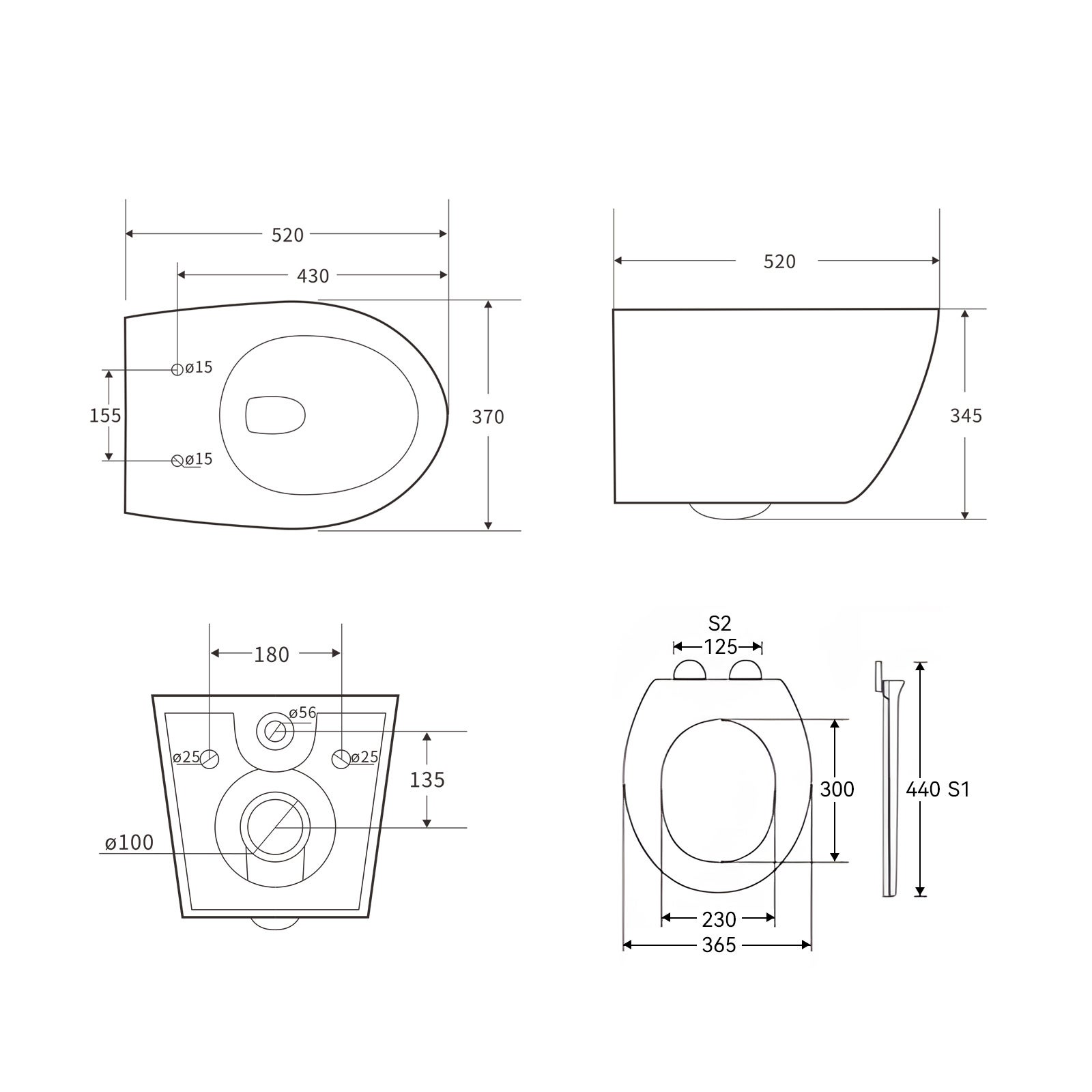 Cuvette WC Suspendu Blanc Toilette Suspendu Céramique, Lunette WC avec Fermeture en Douceur, Cuvette Toilette Compact Design HOROW - 6