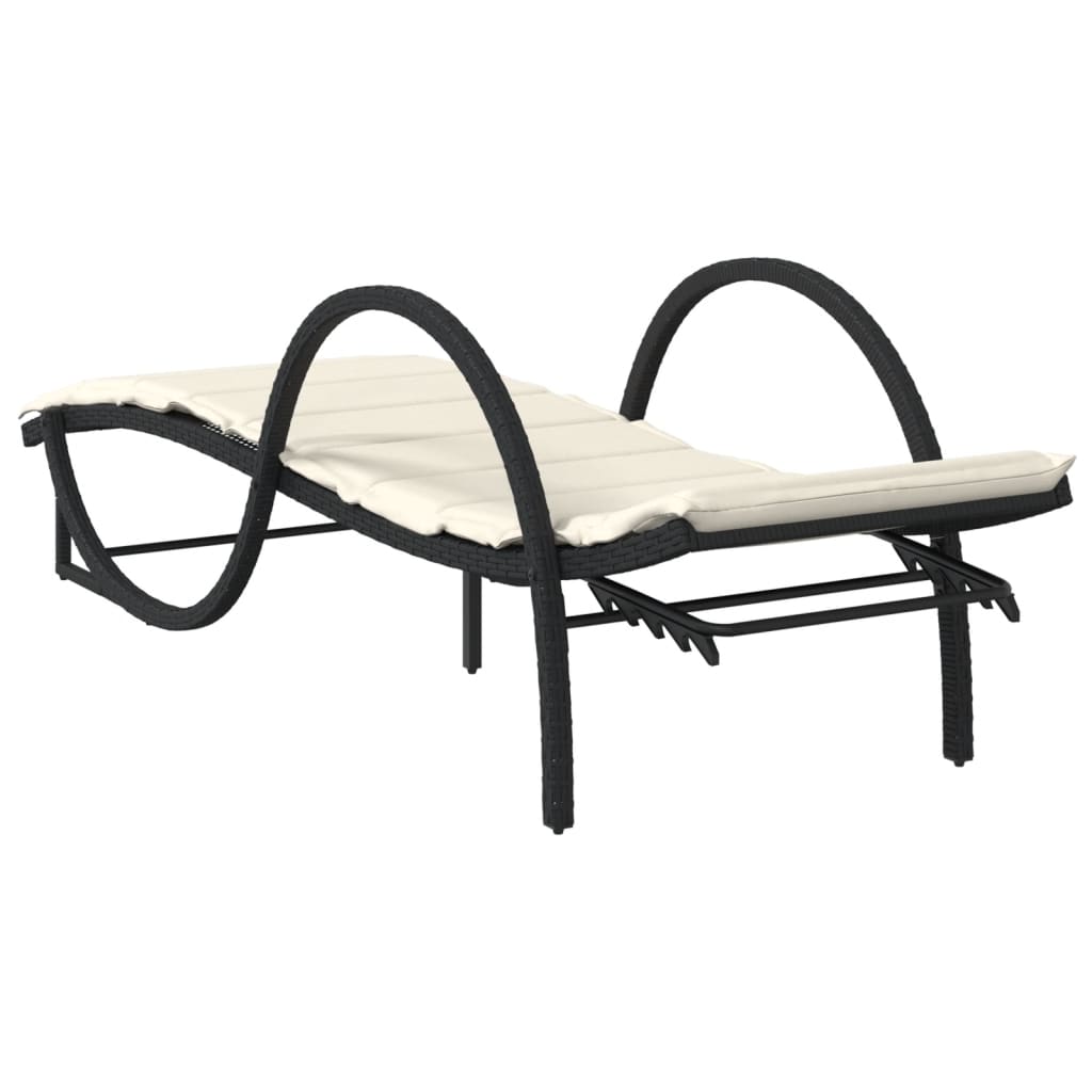Chaise longue | Bain de soleil | Transat de relaxation avec coussin noir 60x199x42 cm résine tressée CFW56464 - 6