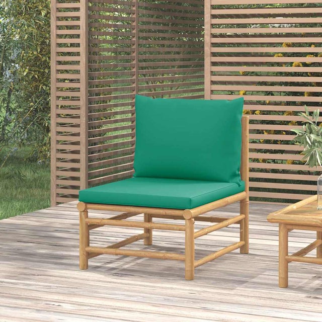 Środkowa sofa ogrodowa z zielonymi poduszkami, bambusowa vidaXL