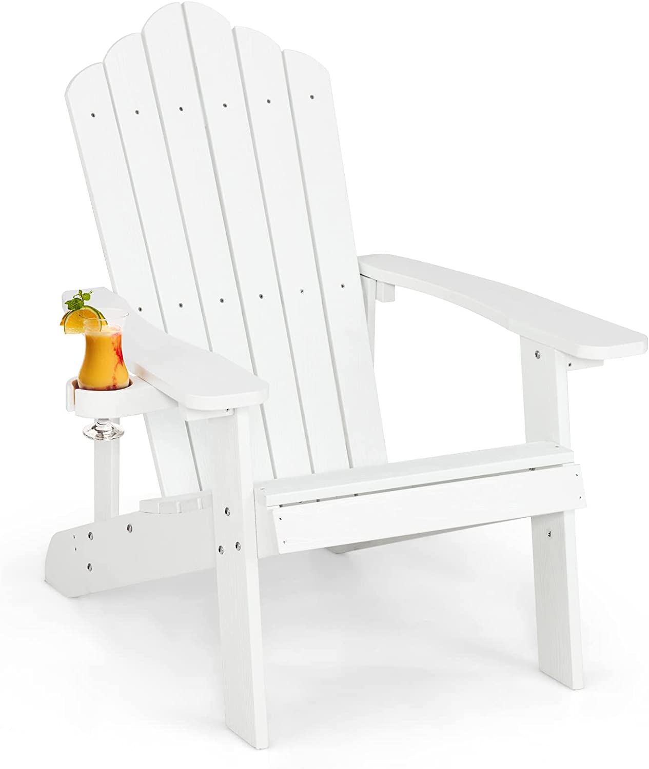 Fotel Ogrodowy Adirondack z HIPS, Wodoodporny z Uchwytem na Kubek, Obciążenie 170KG, Biały