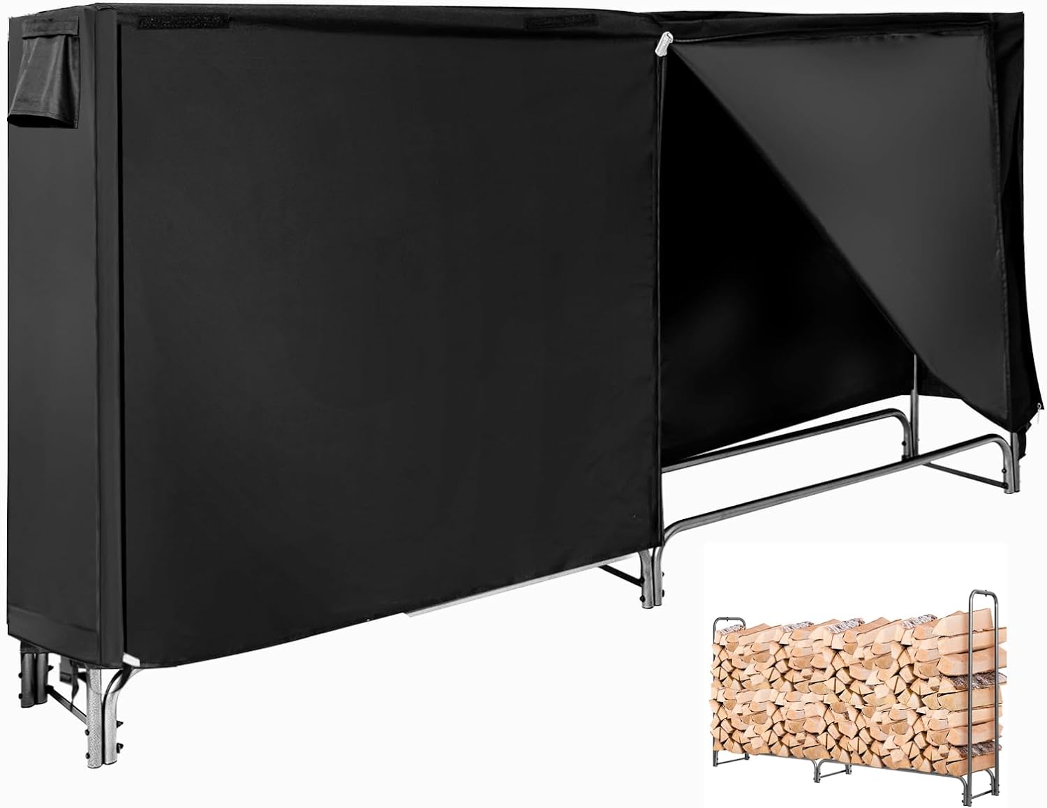 Stojak na Drewno na Zewnątrz 240 x 35,5 cm, z Wodoodpornym Pokrowcem z PVC, Stojak na Drewno Opałowe, Wysokość 122,5 cm, Czarny