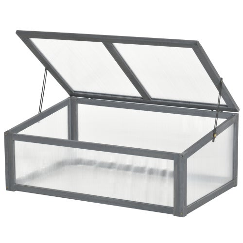 Mini-serre en bois 100x65x40 cm avec couvercle transparent, protection UV, bac à semis pour jardin, hivernage, gris - 2