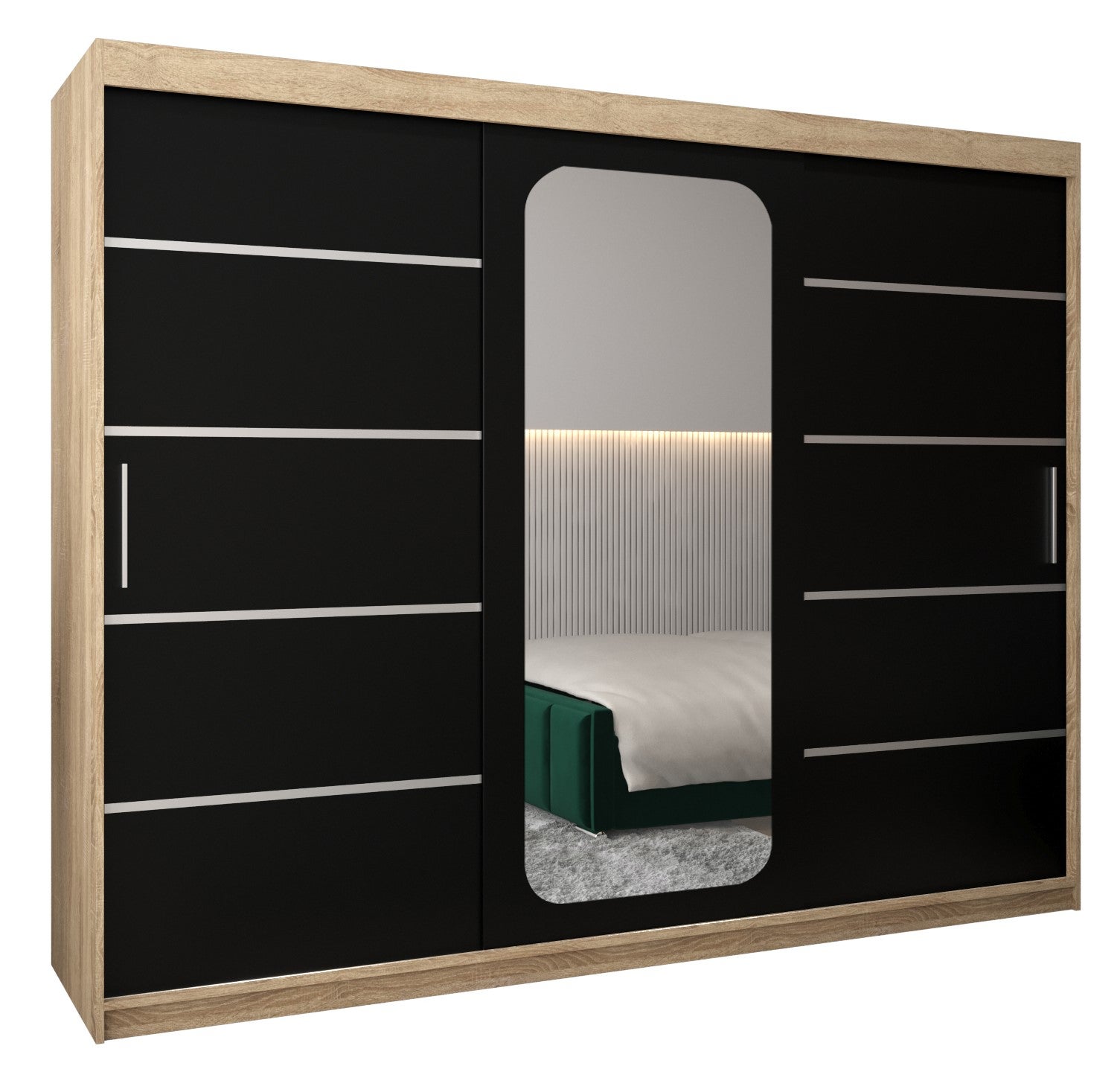 Szafa przesuwna garderoba PROMO V2 250 x 62 x 200 cm Sonoma + Czarny - Abiks Meble