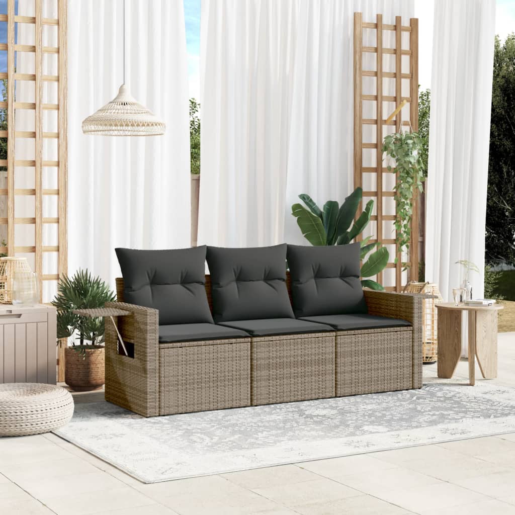 3-częściowa sofa do ogrodu, z poduszkami, szara, polirattanowa vidaXL