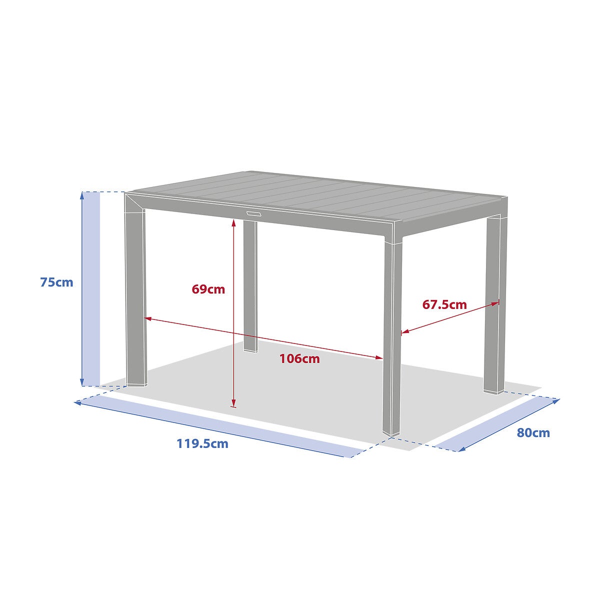 Table à manger de jardin rectangulaire en Aluminium Gris 4 places - 7