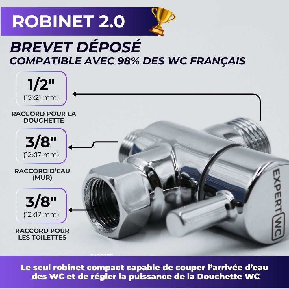 Kit Complet Toilette WC Japonaise Autonettoyante Avec Robinet 3 Voies Inclu (Brevet Déposé) - Marque Française - Bidet Japonais Jet réglable - 4