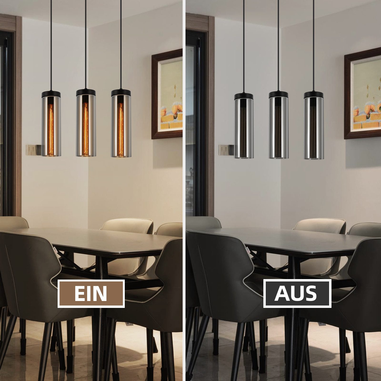 NETTLIFE Lampe à Suspension Pour Table à Manger En Verre Noir Mat Rétro 3 Flammes E27 - 6