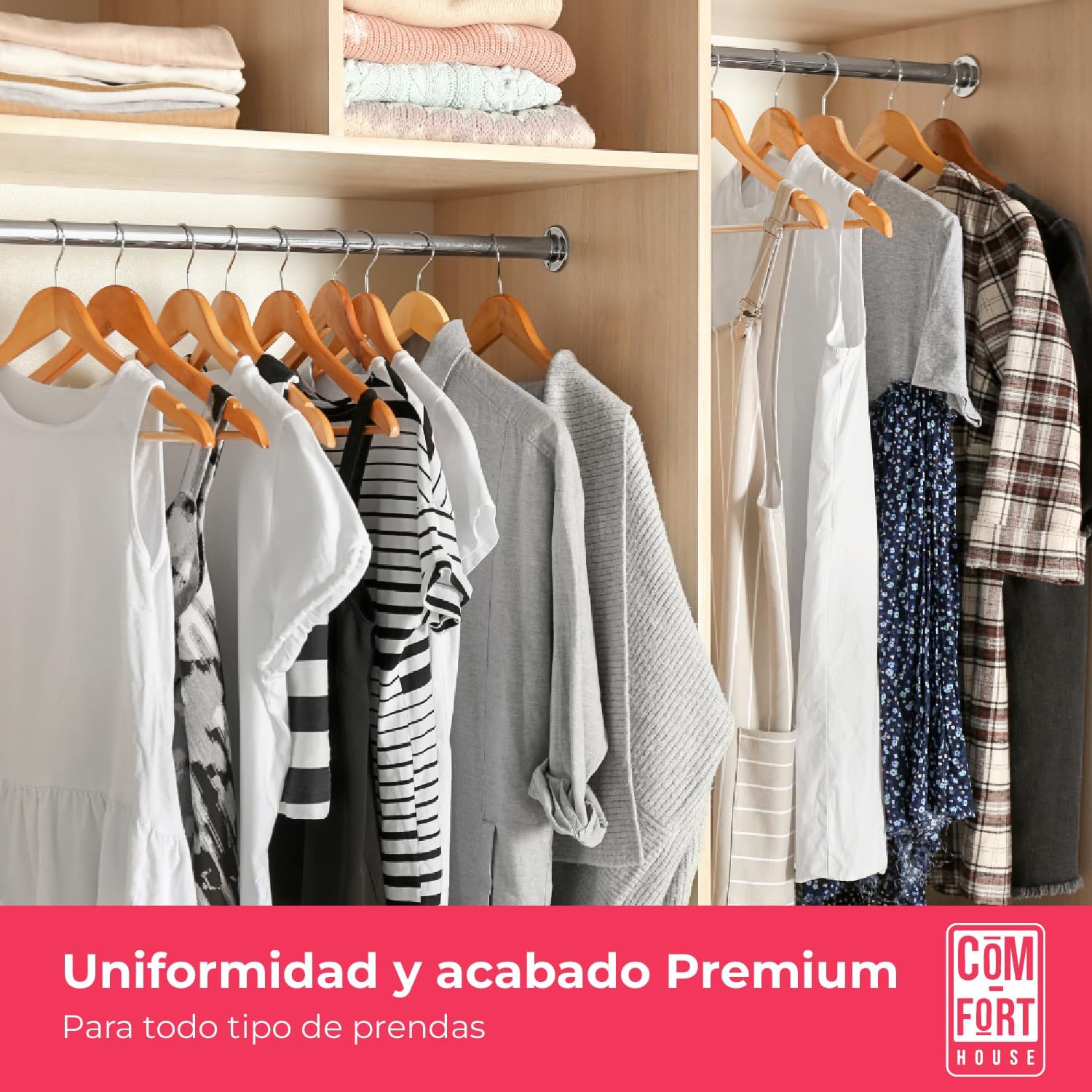 Lot de 20 Cintres en Bois Massif Couleur Naturelle avec Crochet Pivotant à 360° et Encoches Antidérapantes - 4