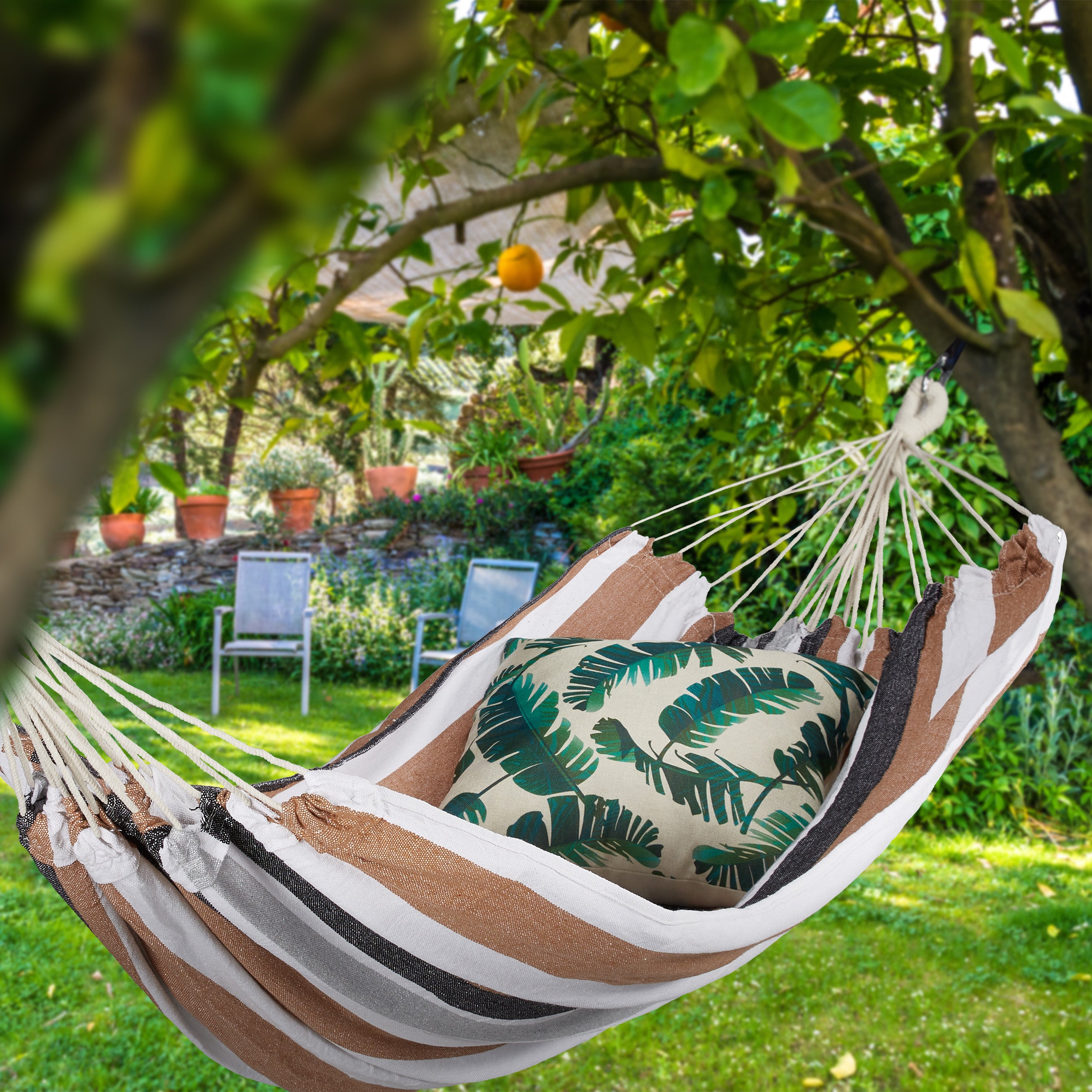 Hamac De Jardin En Coton 200 X 100 Cm – Avec Cordes Et Mousquetons, Supporte 150 Kg, Pour Camping Et Terrasse
