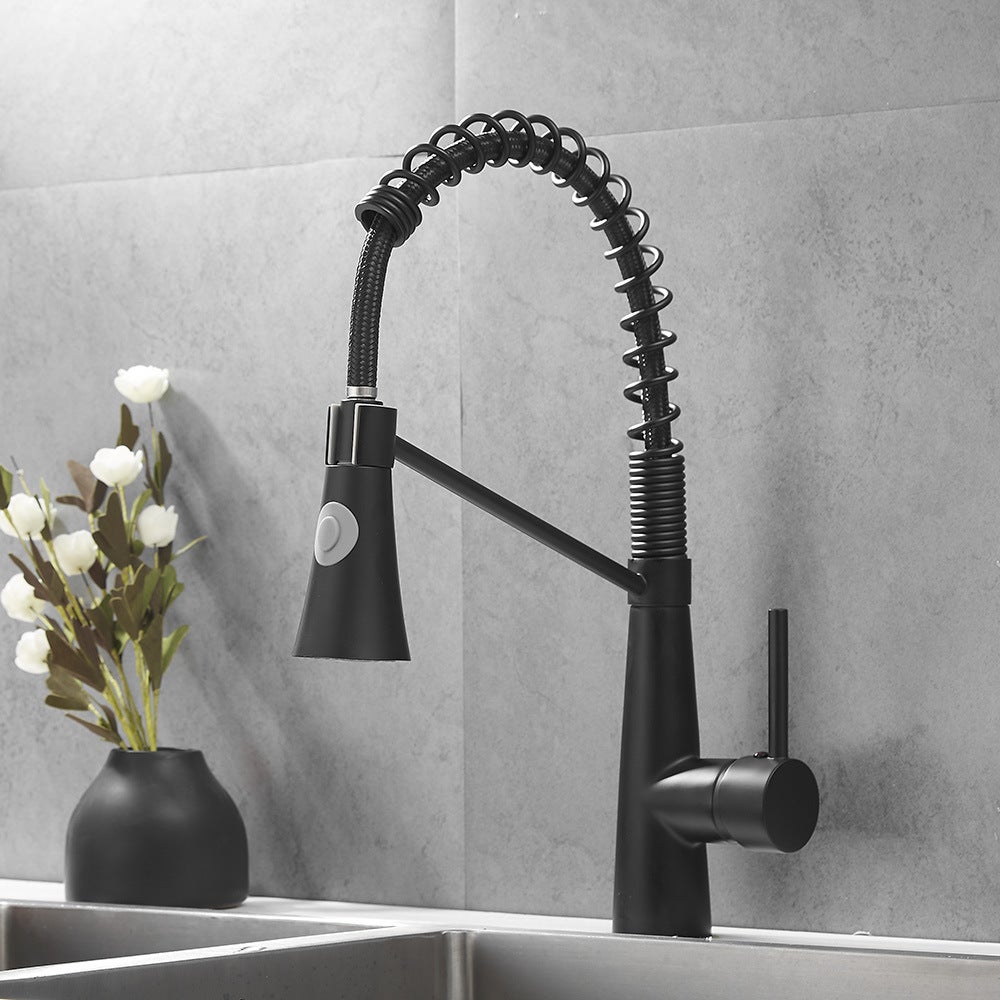 Bateria kuchenna, bateria ze sprężyną spiralną, bateria kuchenna obrotowa 360°, bateria mosiężna z przyłączem wody - czarna