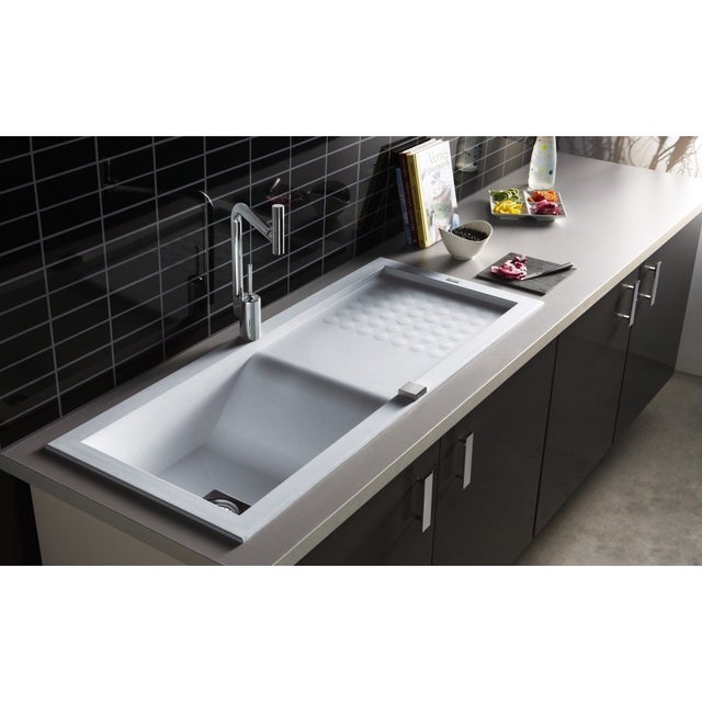 Évier cuisine à encastrer 1 bac JONQUE CAREA en Minéral 118 x 50 cm Blanc