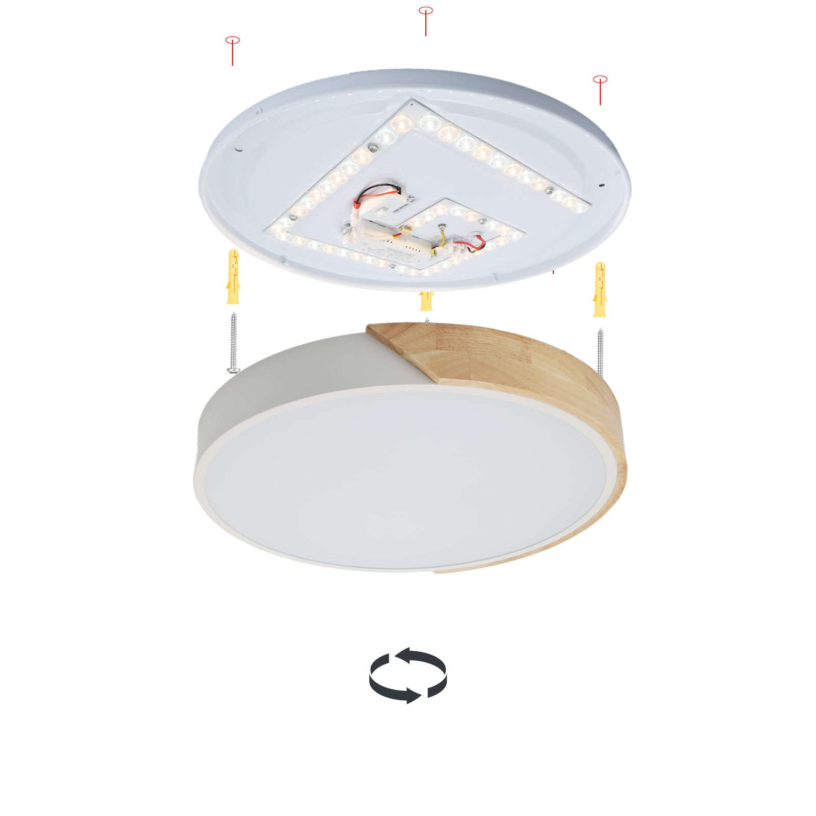 Plafón LED Circular Ø40cm, 30W, 3000LM, Metal Blanco y Madera Natural, Luz Seleccionable (3000K-4000K-6000K) - 4
