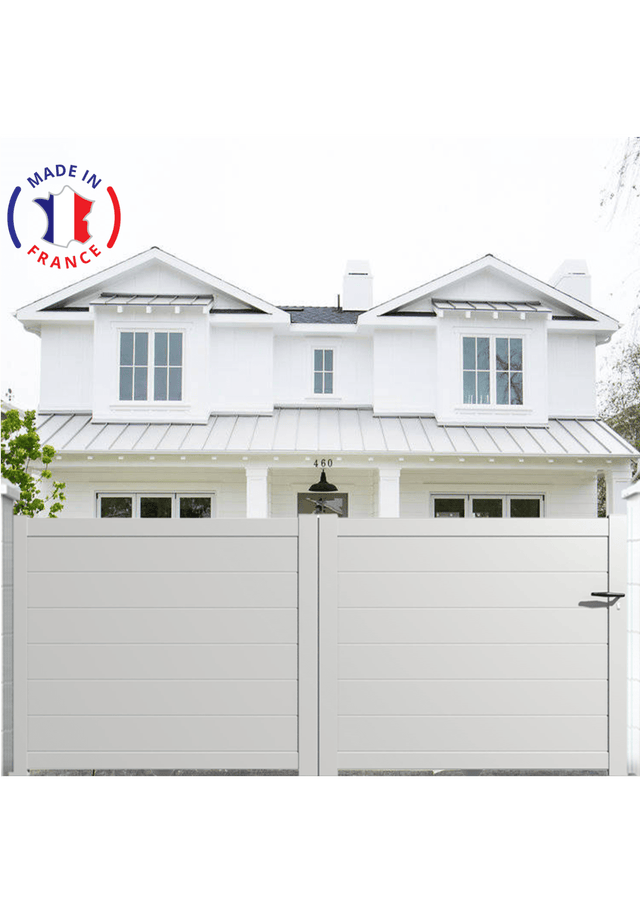 Portail aluminium coulissant plein en kit dimensions L.3500 (entre piliers) X H.1500 mm Couleurs Blanc (RAL 9010)