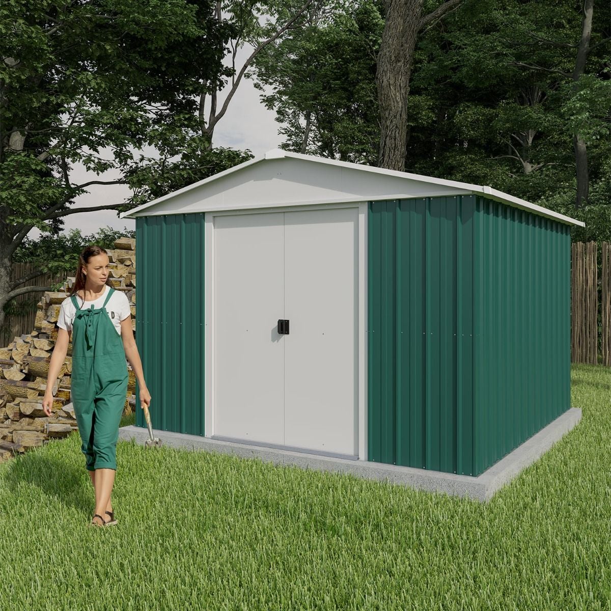 Abri de jardin en métal vert - 9,03 m² - 4