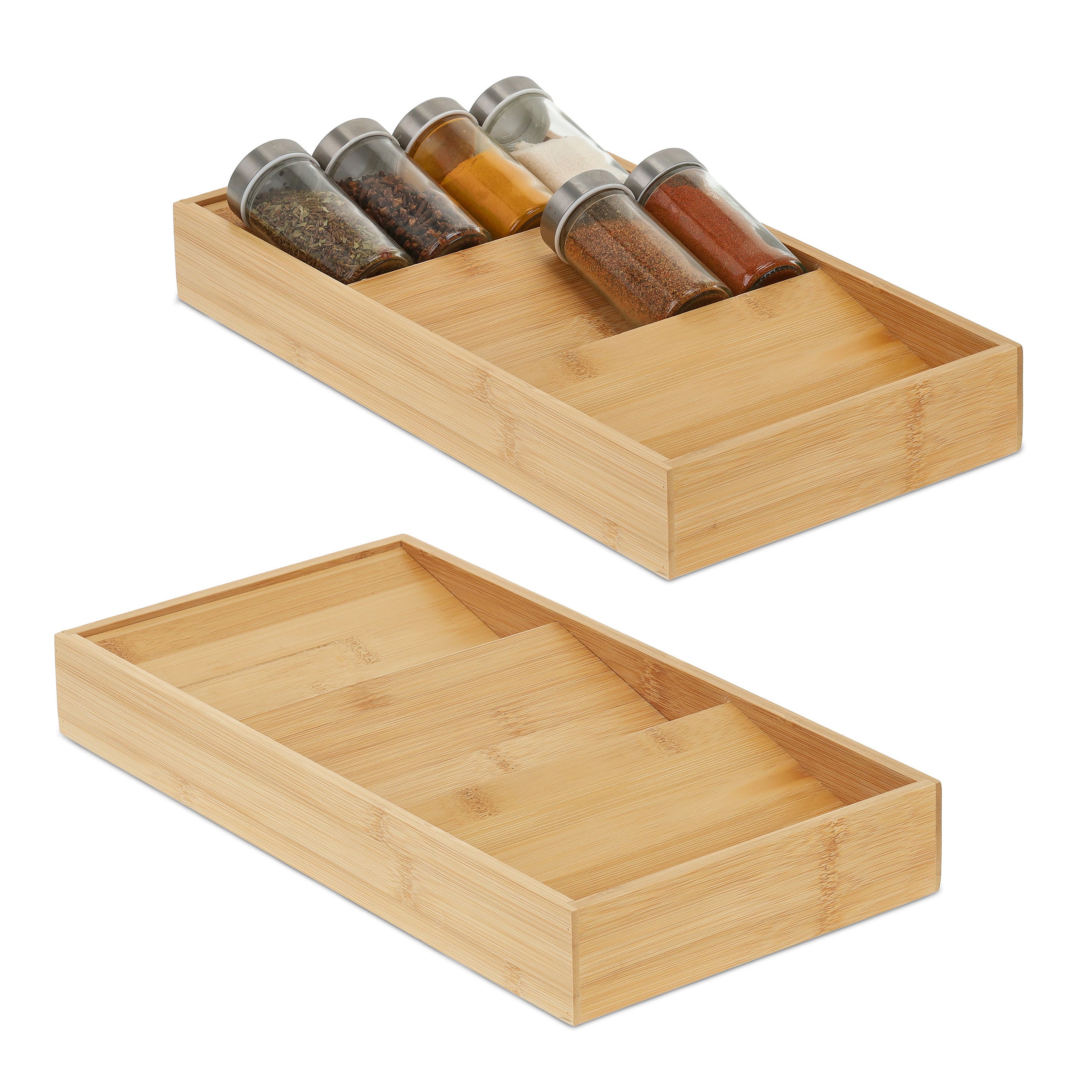 2 Especieros para Cajones Bambu 5 x 20 x 38 cm 3 Filas Organizador Especias Horizontal Soporte Condimentos Natural Leroy Merlin