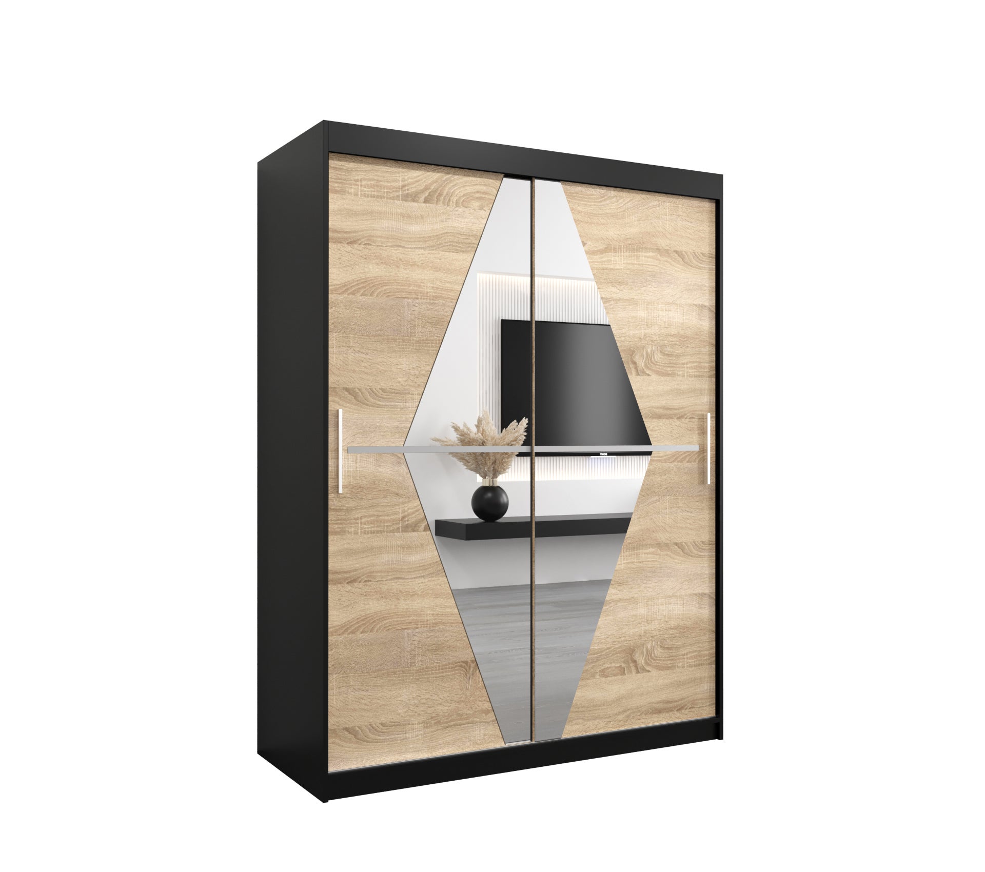 Szafa przesuwna garderoba BOLIWIA 150 x 62 x 200 cm Czarny + Sonoma - Abiks Meble