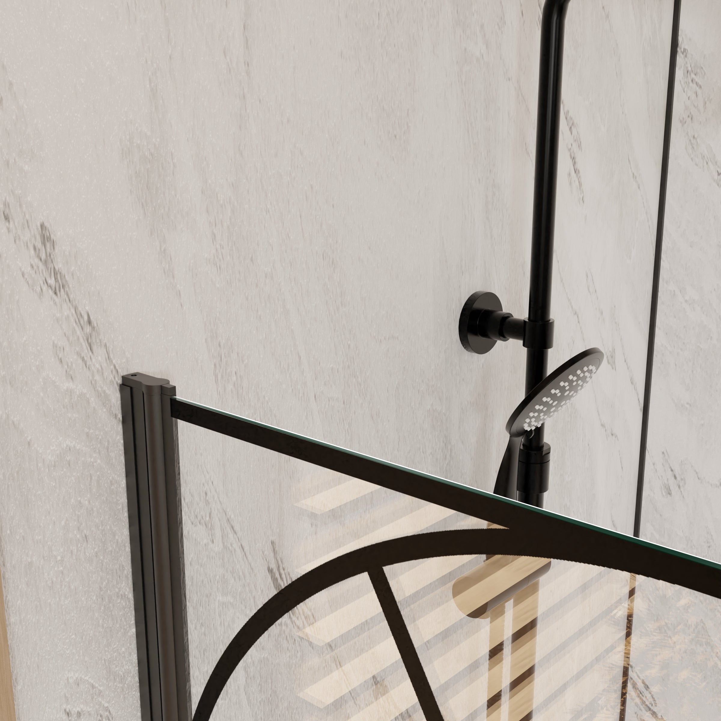 Pare Baignoire Déco 75x130 cm - Verre Trempé 4 mm Sérigraphie Verrière - Profilé Noir Mat - 2