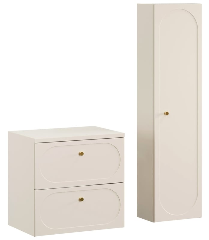 Komplet łazienkowy Donna Sand 60 cm beż piaskowy wiszący szafka z blatem i słupek