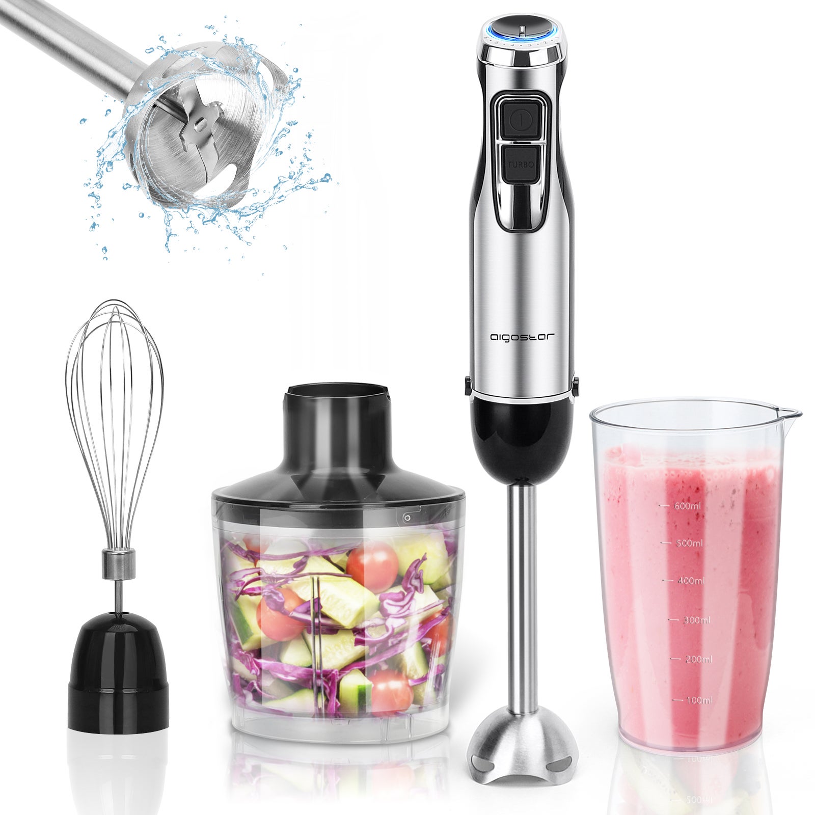 Batidora De Mano PRITECH 1000W 4 En 1 - Con Picadora, Vaso Y Varillas, Para Purés, Batidos Y Comida De Bebé