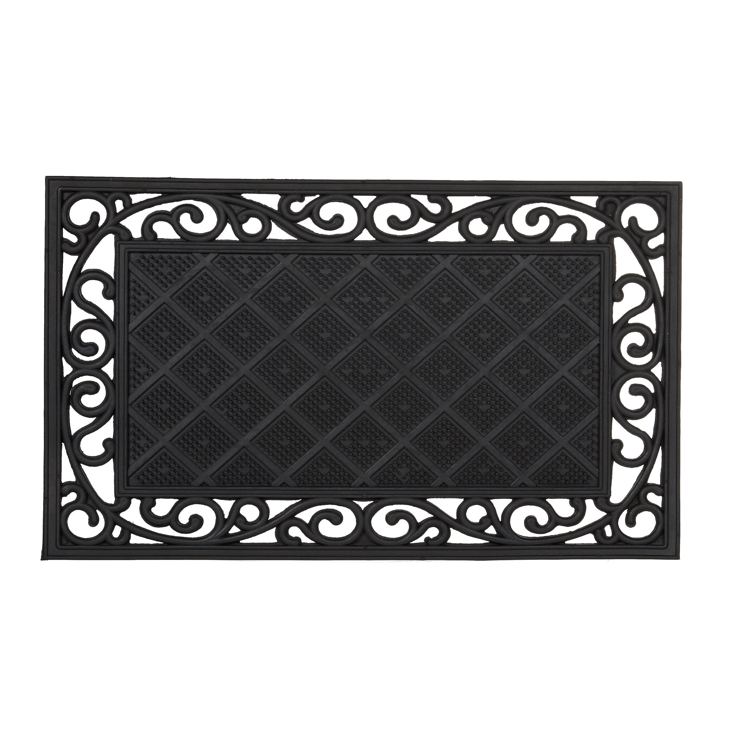 Relaxdays felpudo rectangular para la entrada, patrones florales, 0.5 x 75 x 45 cm, caucho/goma, antideslizante, negro