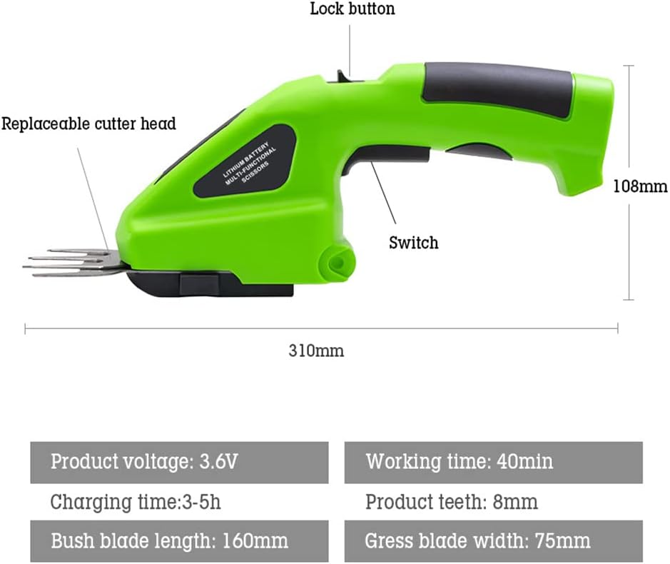 Taille-Haie Électrique 2 en 1 sans Fil - Mini Cisaille à Gazon avec 2 Lames, Coupe Bordure Batterie 3.6V, Parfait pour Jardin - 5