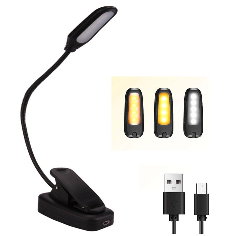 Lampka do czytania książek, 3 tryby jasności x 3 kolory (biały/ciepły/ciepły biały), elastyczna w zakresie 360°, lampa do czytania, baterie w zestawi