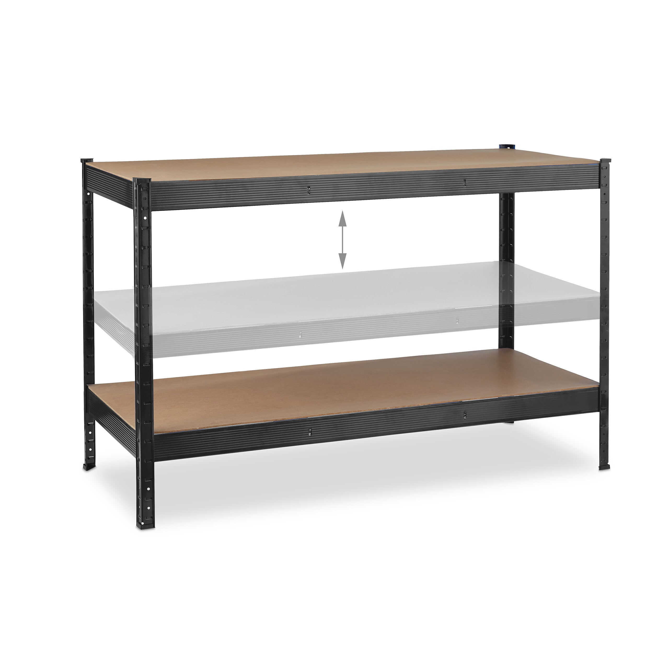 Banc de travail, 600 kg, atelier, HxLxP: 91x141x61 cm, 2 niveaux réglables, rangement acier & MDF, noir, Relaxdays - 6