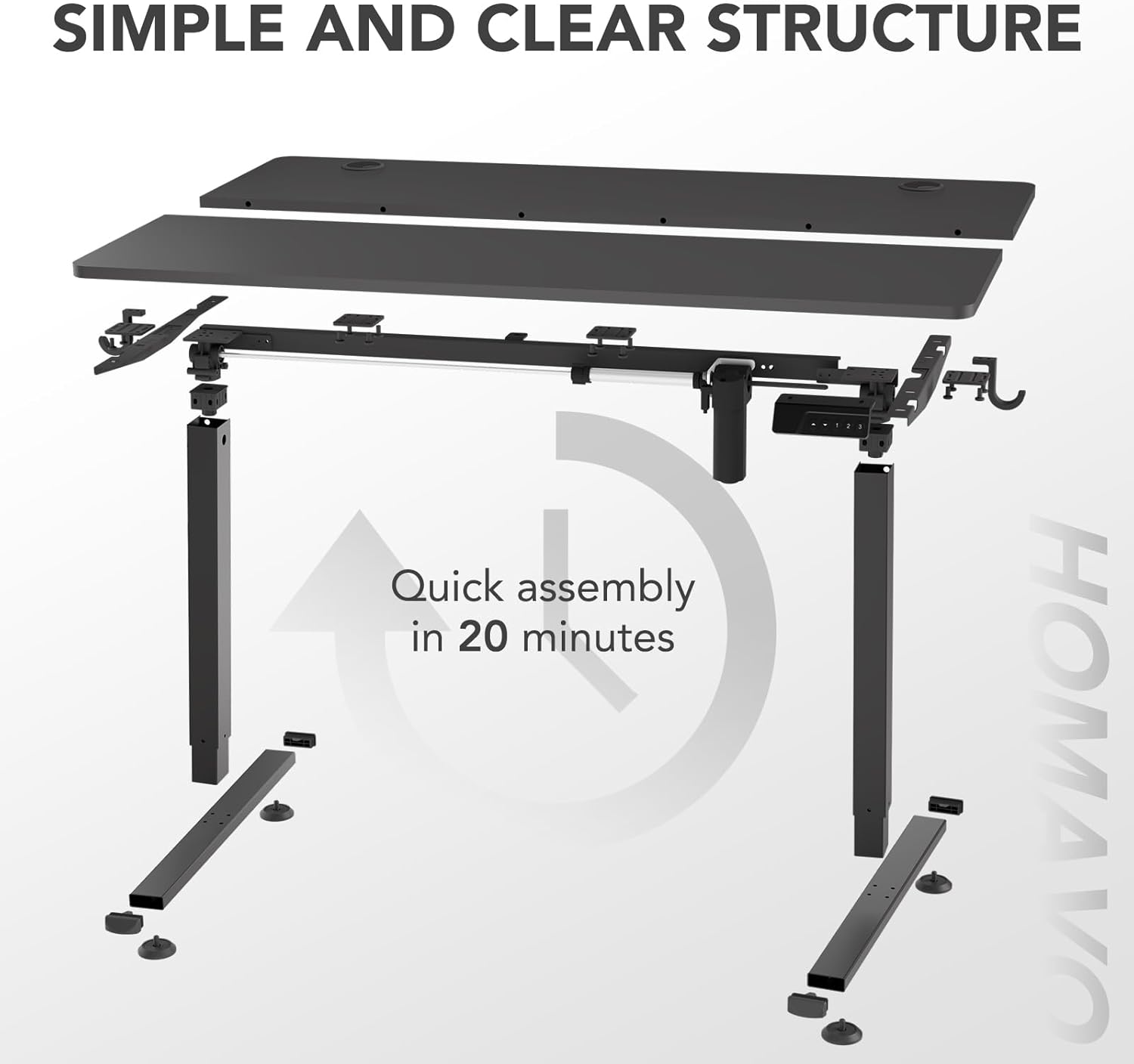 Bureau électrique réglable 80x160 cm, Hauteur 70-117 cm, Fonction mémoire, Rebond en cas de résistance, Mode économie d'énergie - 10