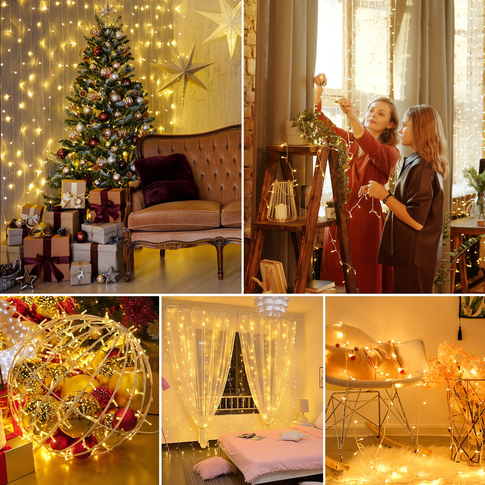 10m 100 led luzes de natal corda, guirlanda de decoração de festa de casamento de árvore de natal, 8 modos, plugue da ue, luz quente - 7