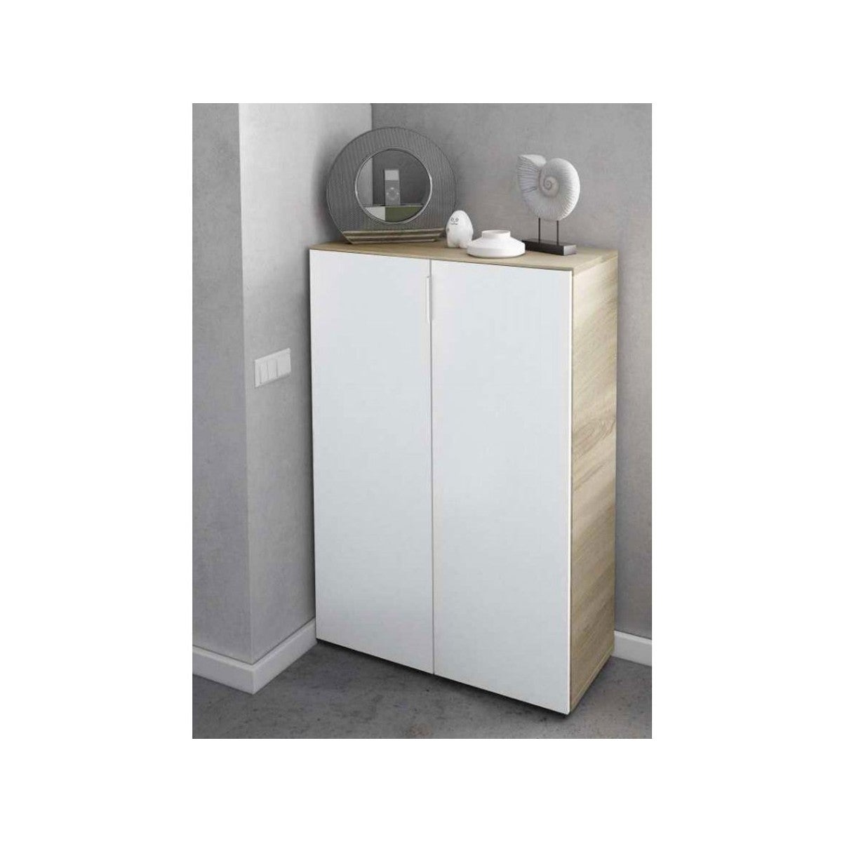 Scarpiera 2 Ante 72x36x103 cm Rovere Bianco Artik con 6 Ripiani - 3