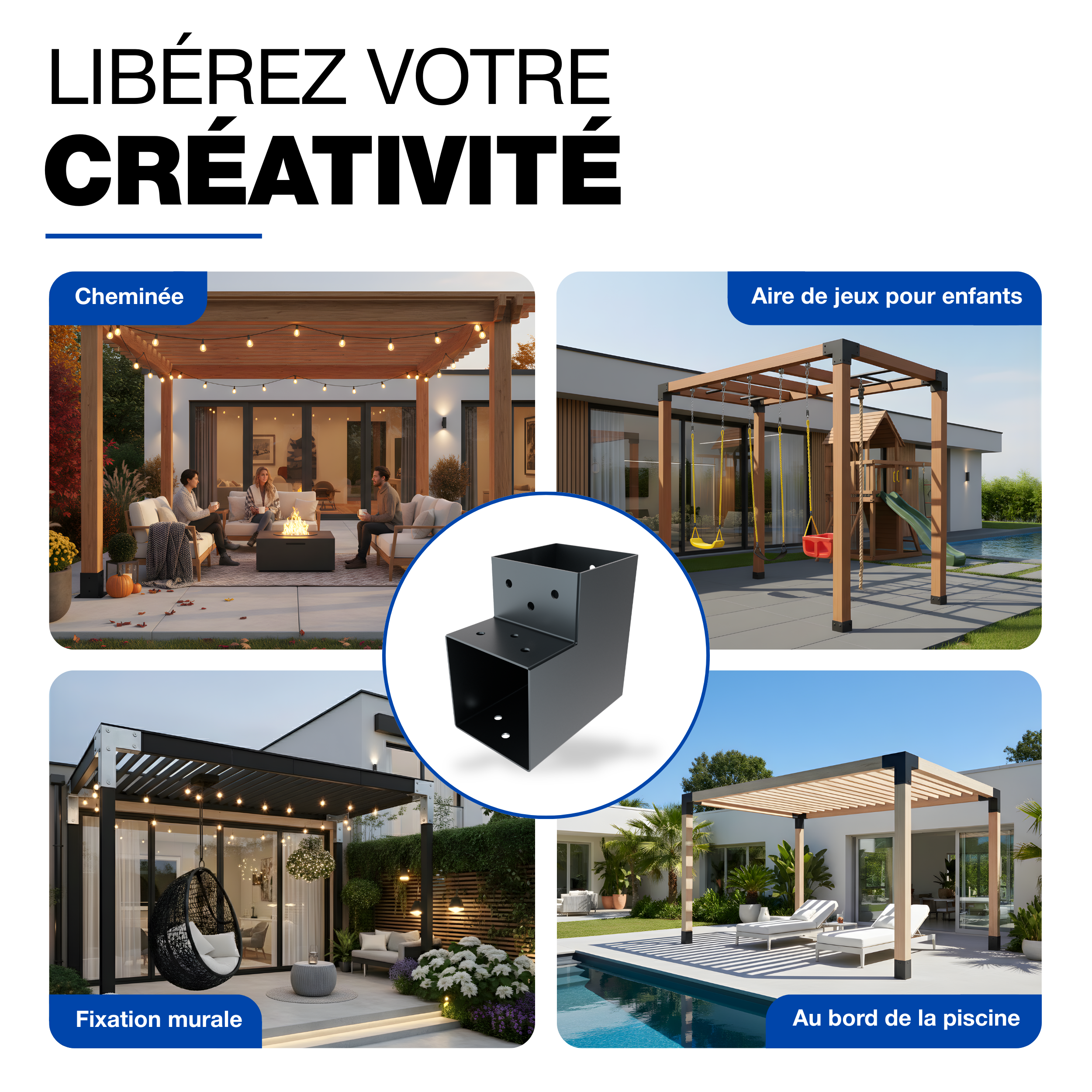 Connecteur de Poteau en L 81x81 mm Revêtement Poudre Anthracite Pergola Forme en L Connecteur de Poteau d’Angle Pavillon Pergola GeZu Impex - 8