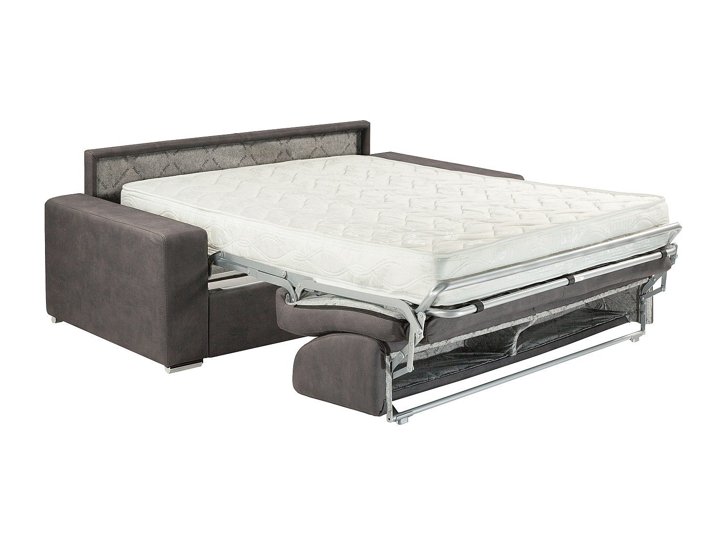 Canapé 3 places convertible express en tissu EMIR - Gris - Couchage à lattes larges 140 cm - Matelas 18 cm - 3