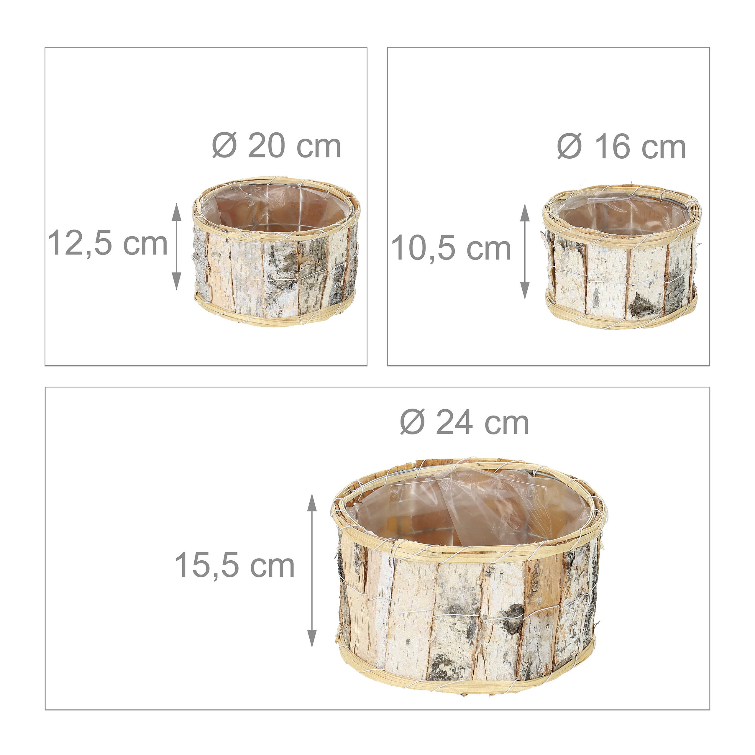 Relaxdays Set da 3 Vasi Rotondi per Fiori, Fioriere con Rivestimento, per Ambienti Interni ed Esterni, Bianco Naturale - 4