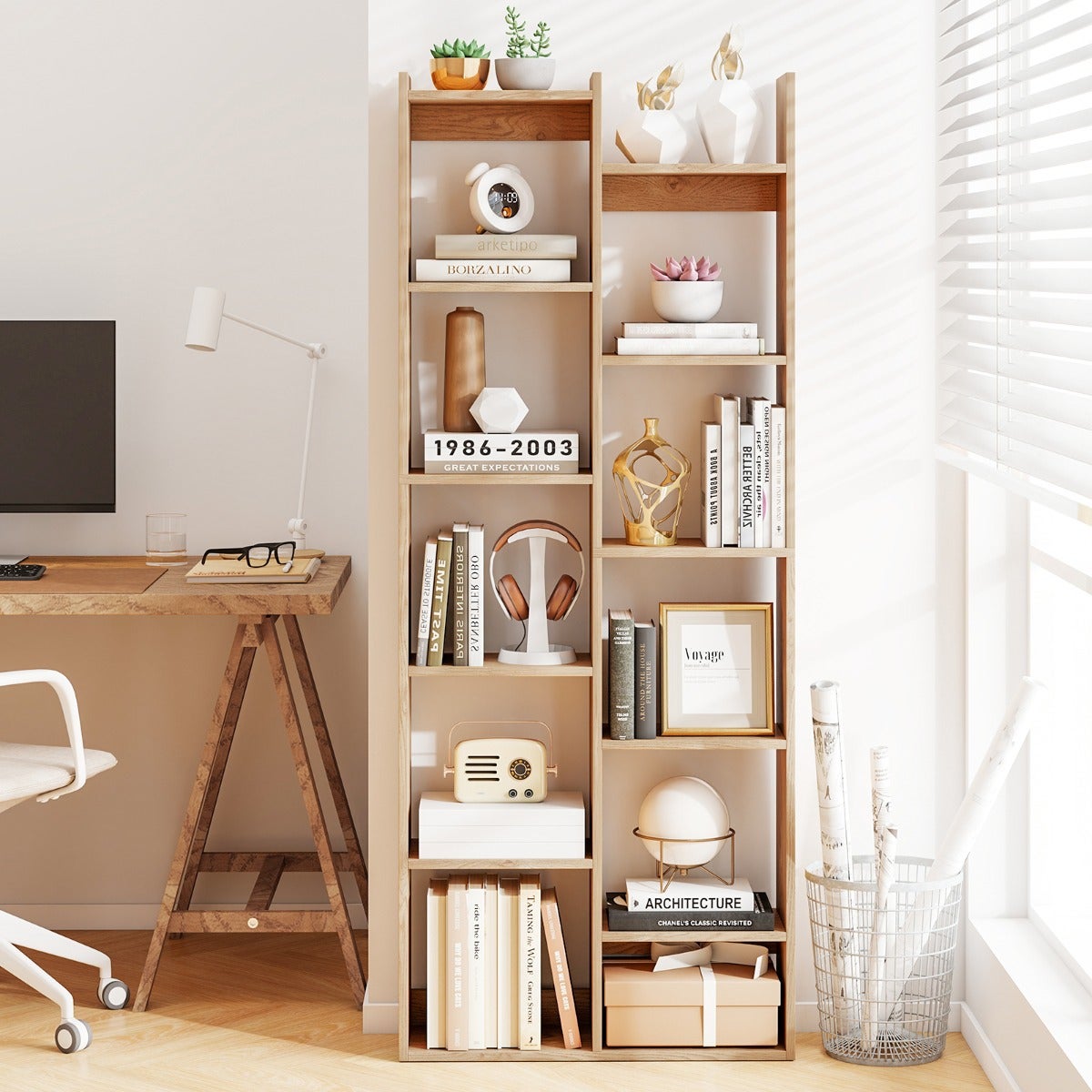 Estantería 12 niveles antivuelco organizadora moderna libros oficina casa 65x20x162cm natural