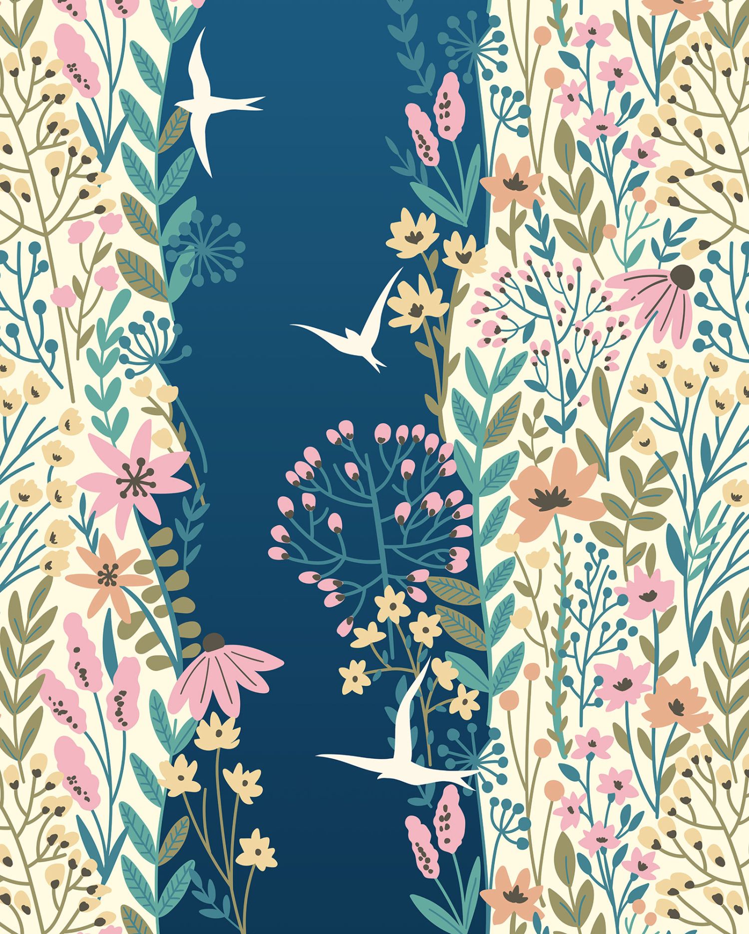 Fotomural flores y pájaros multi color - 200 x 250 cm - komar