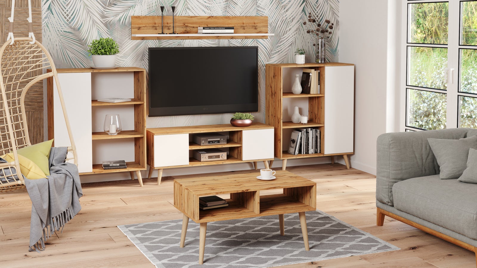Armadio RTV 135 cm Rovere scandinavo artigianale bianco oro - 2