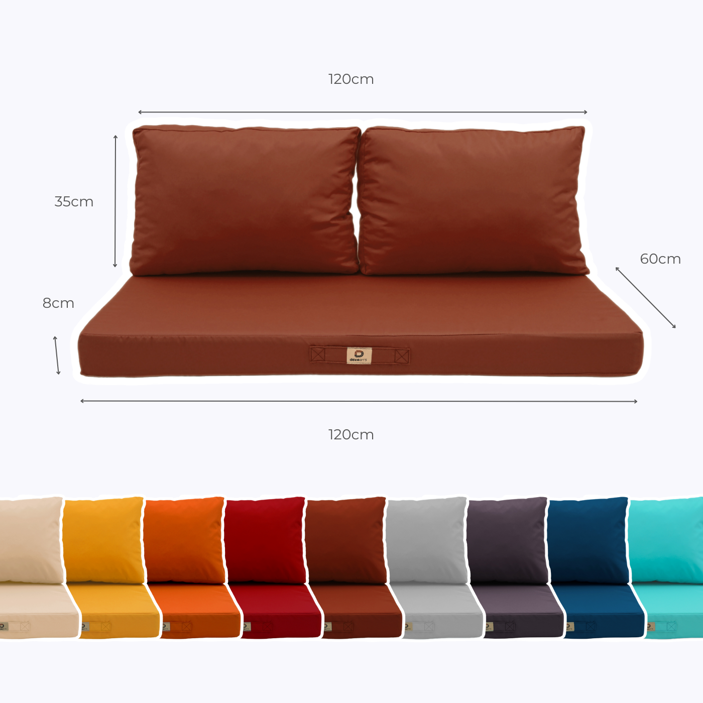 Coussins pour salon de jardin déhoussable 120x60cm Terracotta - 5