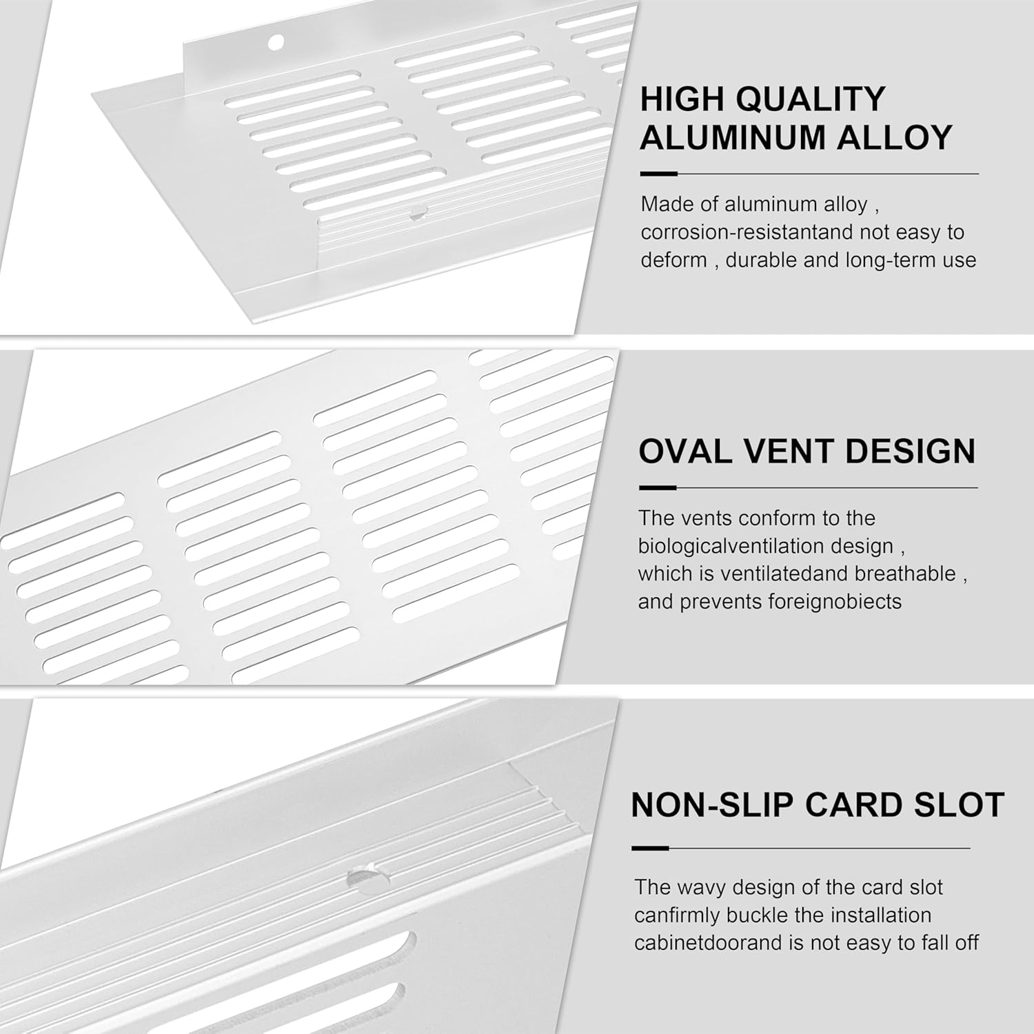 Kratka wentylacyjna aluminiowa z wkrętami, do wentylacji szaf i pomieszczeń, 35 x 8 cm, srebrna, 4 sztuki - 2