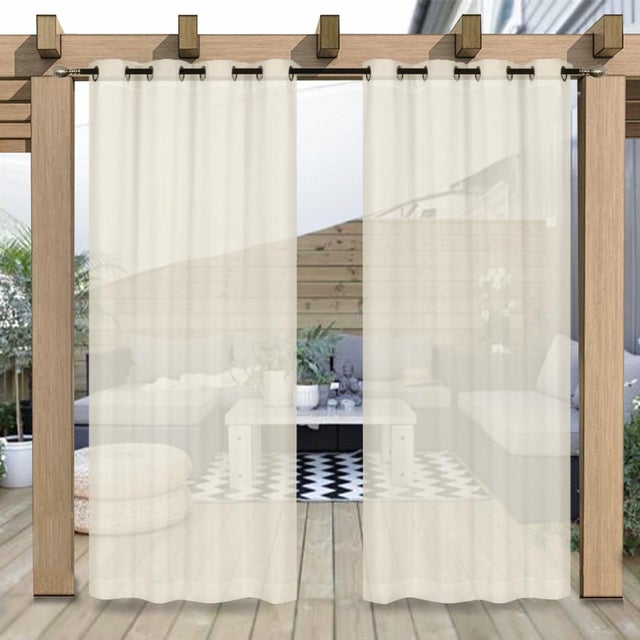 Rideau Extérieur pour Patio,Voilage Rideau Imperméable avec œillets Lumière Filtrer pour Décoration de Terrasse Jardin Patio 2 Pièces,Beige,132x244cm