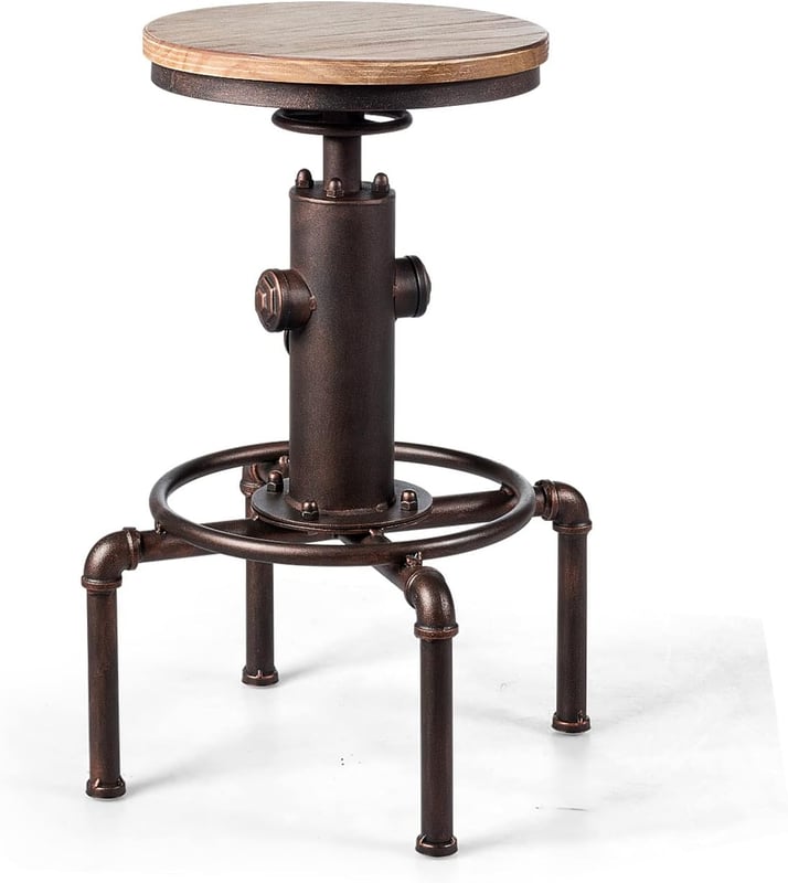 1 szt. Stołek Barowy w Stylu Industrialnym – Regulowana Wysokość od 60 do 75 cm – Wysokie Krzesło Kuchenne z Antypoślizgowymi Nóżkami i Podnóżkiem