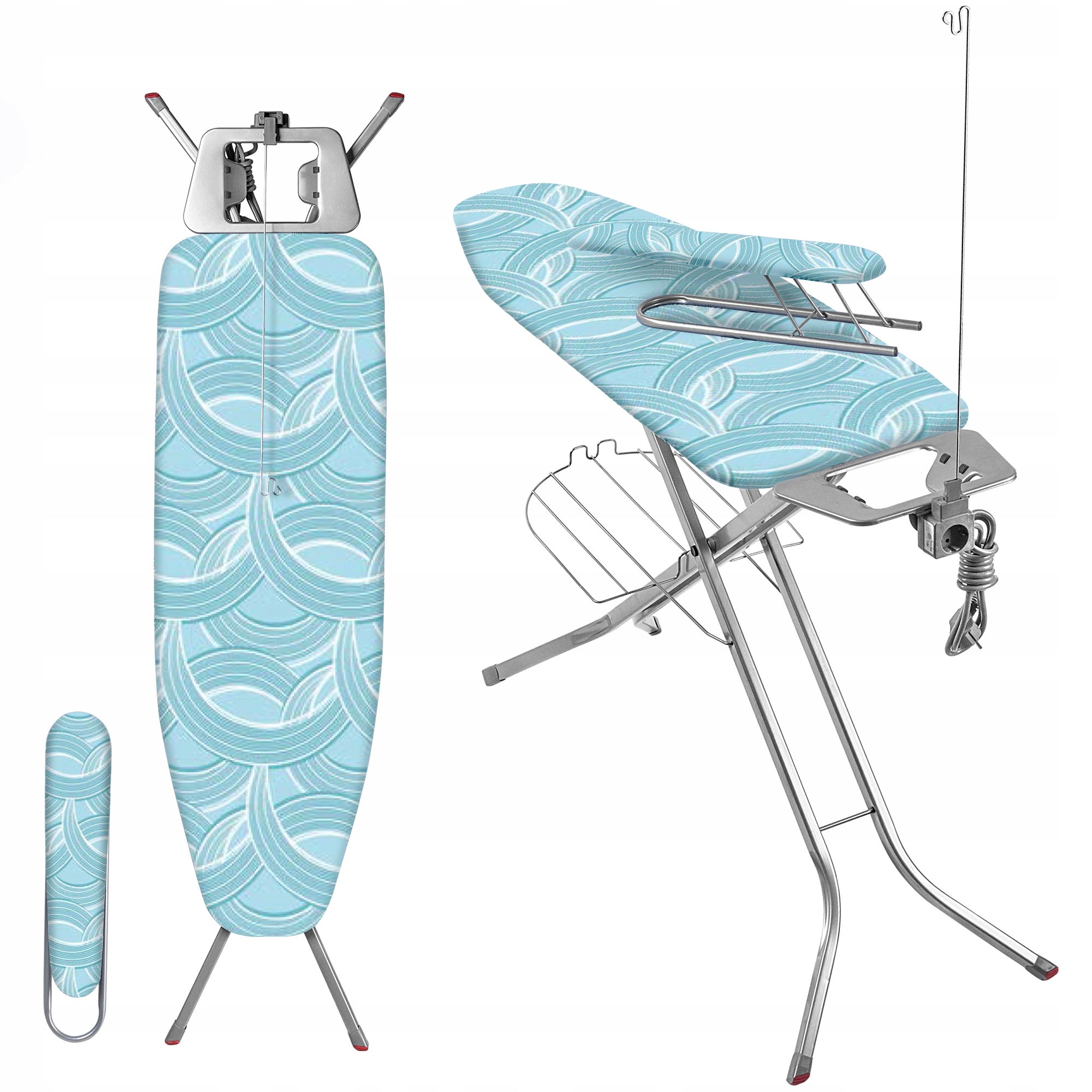 DESKA DO PRASOWANIA 120x38 cm SZEROKI BLAT Z GNIAZDEM + RĘKAWNIK FULL KADAX