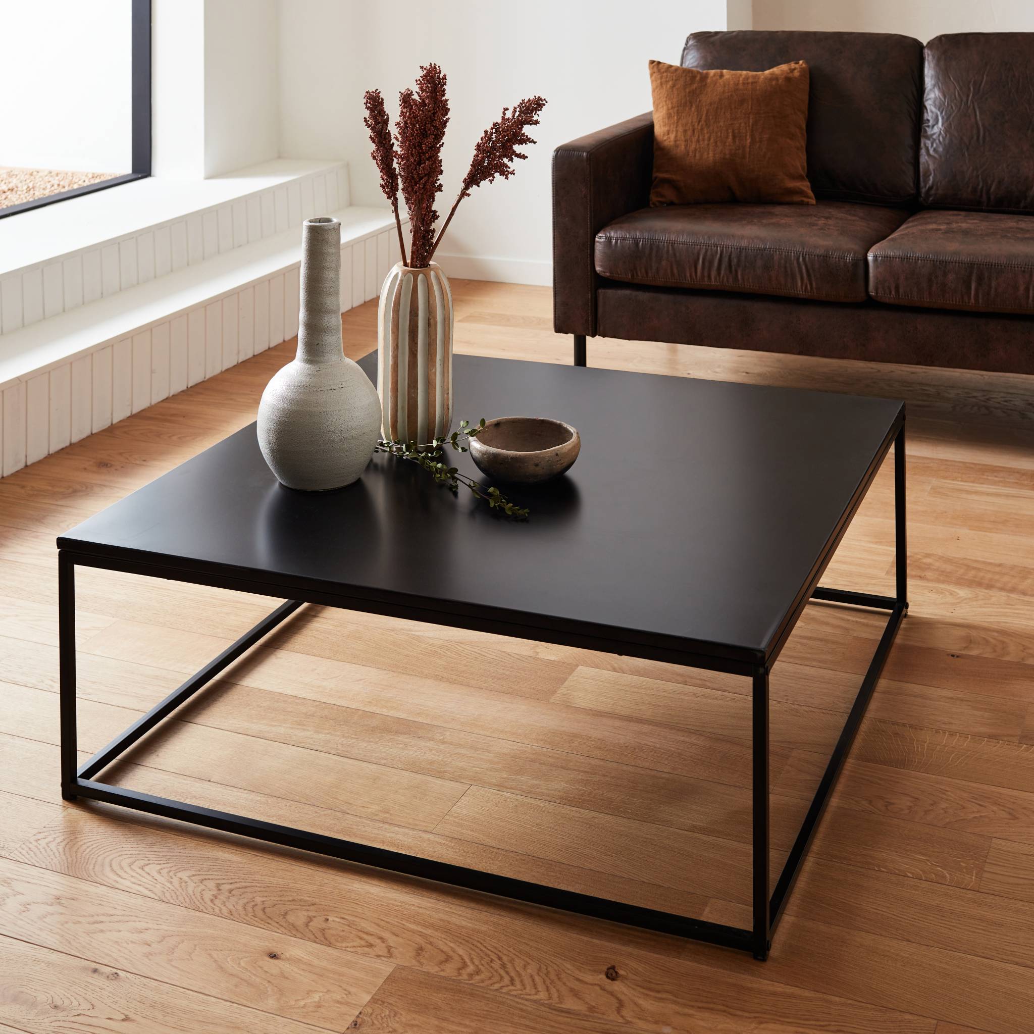 Table basse. Industrielle. structure métal noir. L 100 x l 100 x H 36cm INDUSTRIELLE - 2