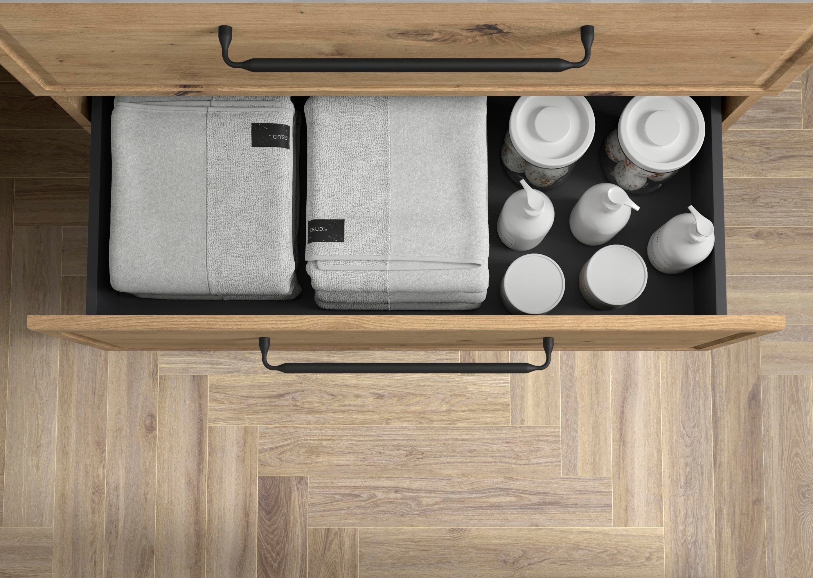 Mueble de Baño RUNA Roble 60cm 2 cajones Lavabo 1 poza Porcelana ...