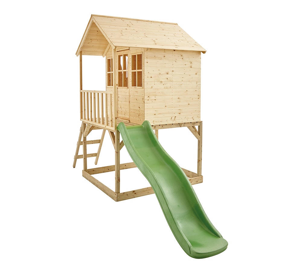 Maisonnette cabane sur pilotis en bois FSC® avec toboggan vert pomme COLLINE - 6