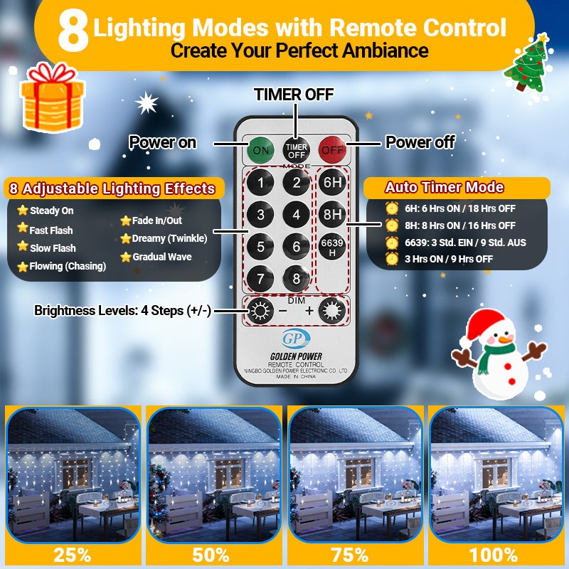 2x 360 LED Glaçons 5M - Ghirlanda luminosa a tendina - 8 modalità - IP44 impermeabile - Bianco freddo - 3