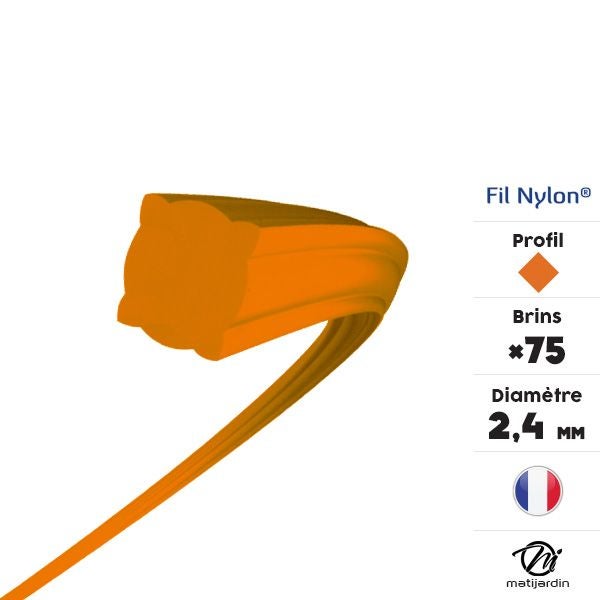 Fil nylon 75 brins de 2,4 mm Carré Orange Tube par 2 - 3